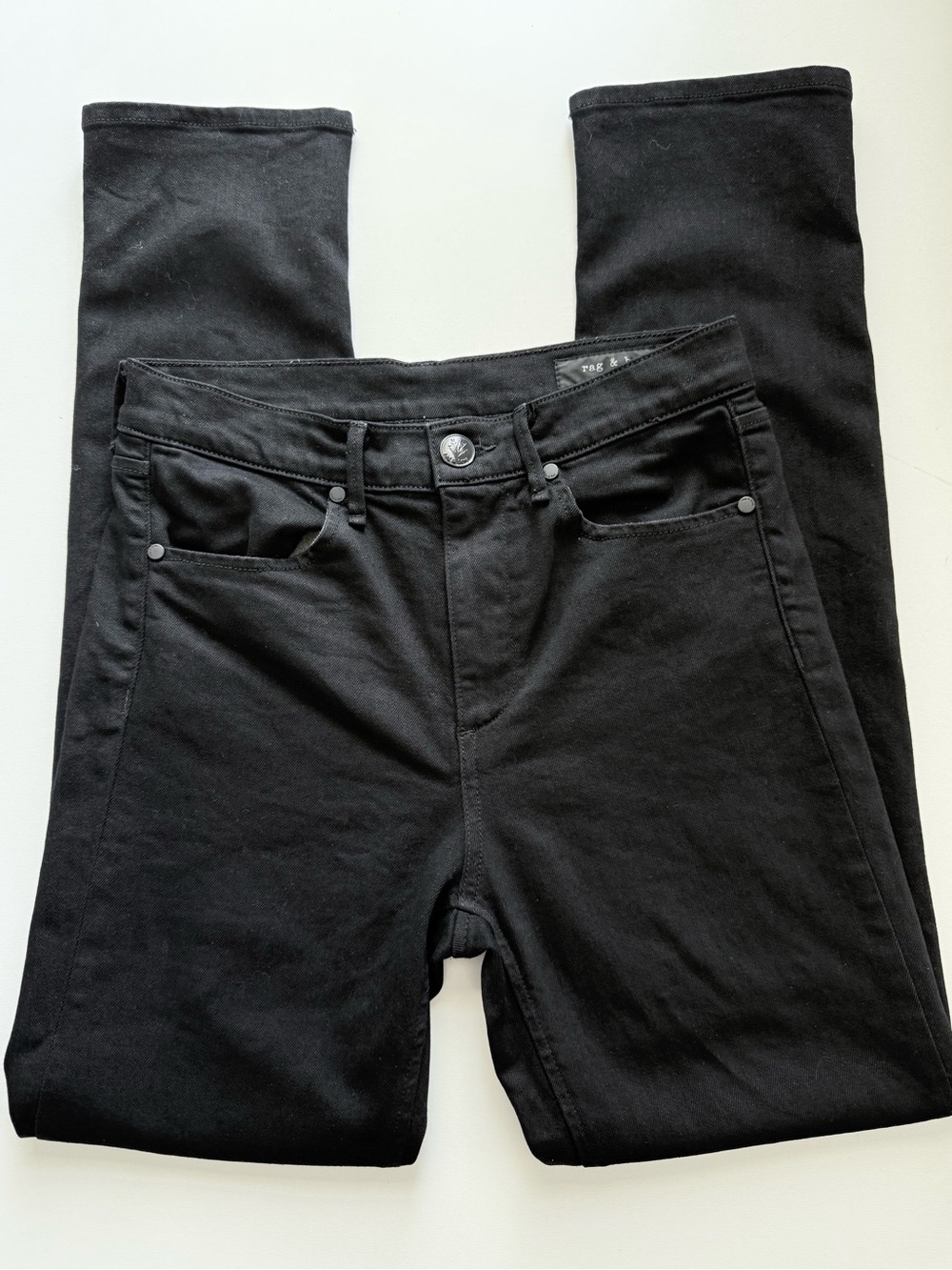 rag & bone Black High Rise Straight Leg Jeans Size 26 Stretch Denim Minimalist